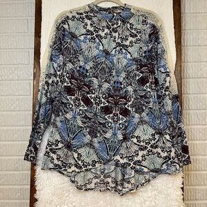 Free People Long Sleeve Noveau New World Tulip Hem Lace Linen Blend Size Small